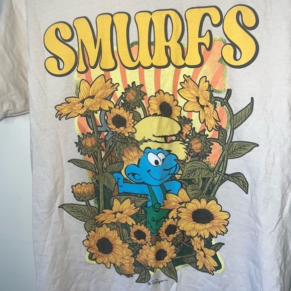 Smurfs Sunflower Gardening Good Vibes Cotton T-shirt Size Medium - Picture 4 of 7
